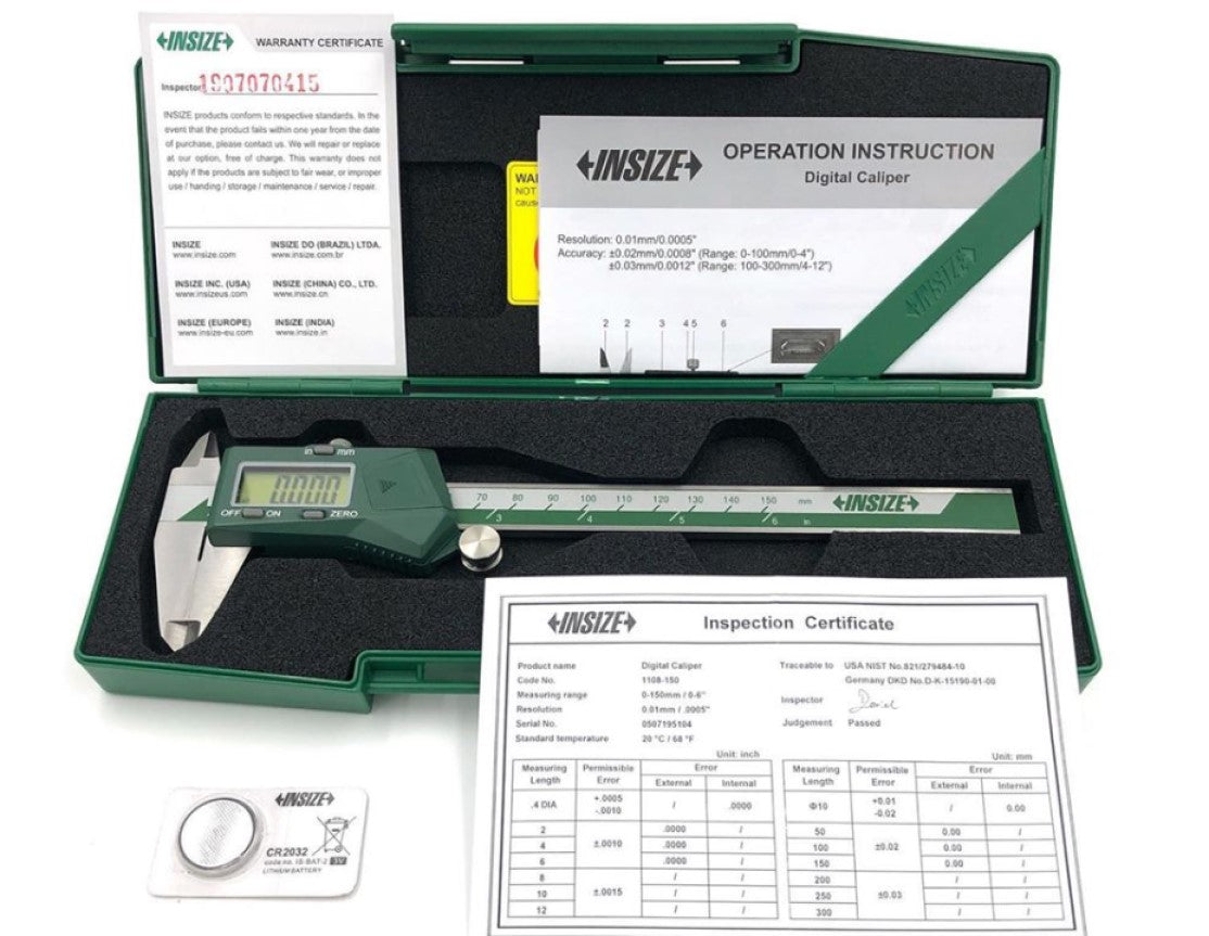 Insize, 1102-150 Insize Digital Caliper 6" with Fractions Display & Cert