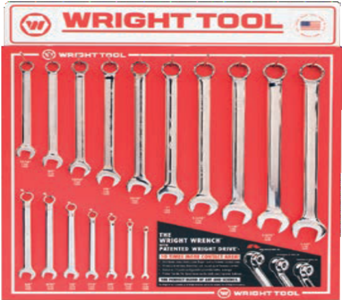 Wright Tools, 17 Pc. Fractional Combination Wrenches - Full Polish Finish