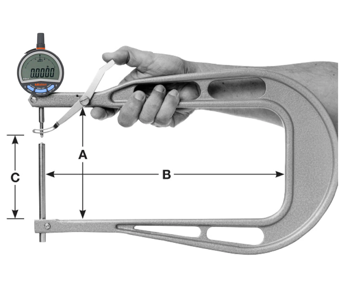 GreatGages, 308-002M 12.5" Deep Throat Thickness Gage .5" Range, .0005" Resolution