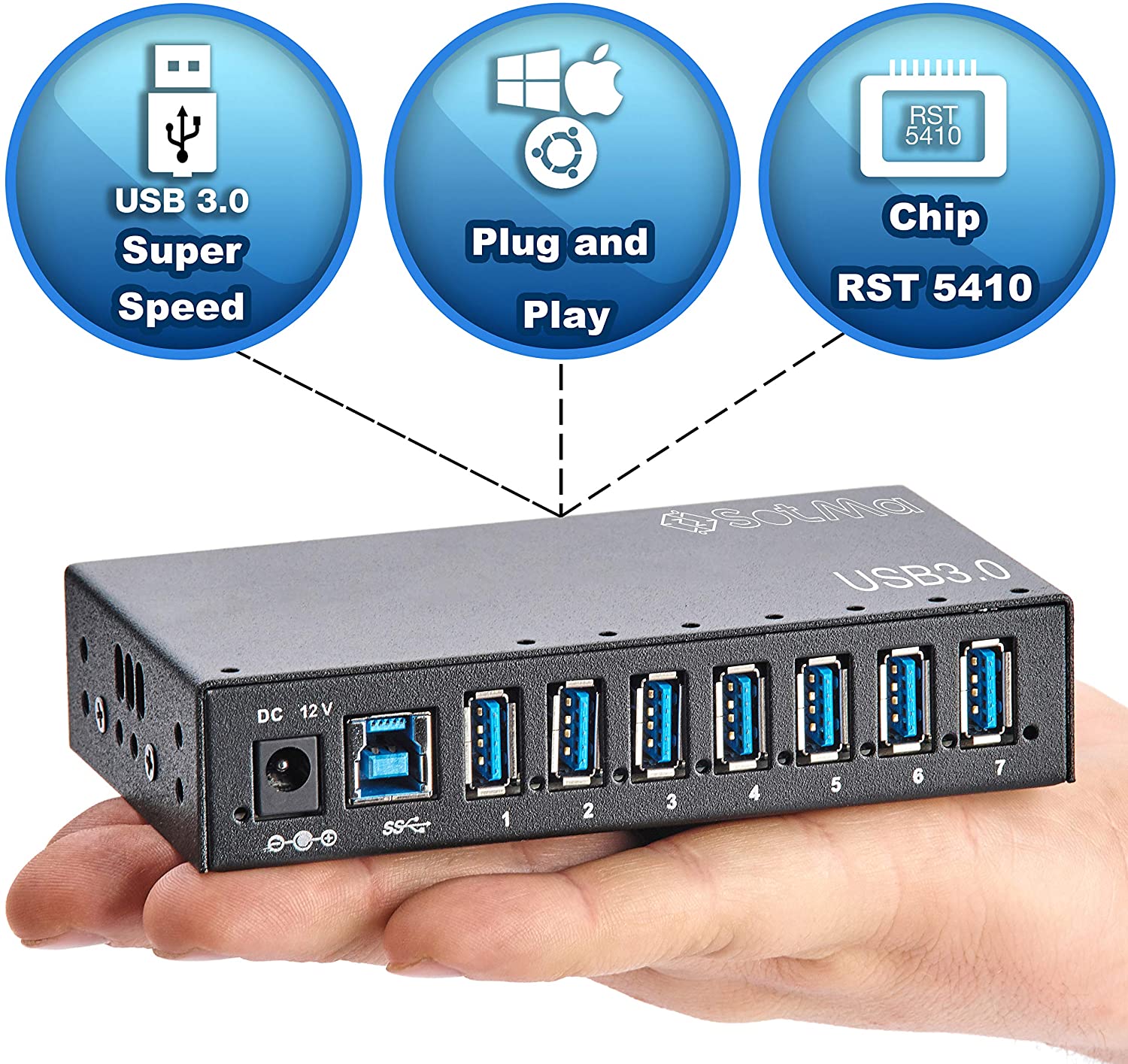 GreatGages, A-173 Industrial USB 3.0 Hub, 7-Ports