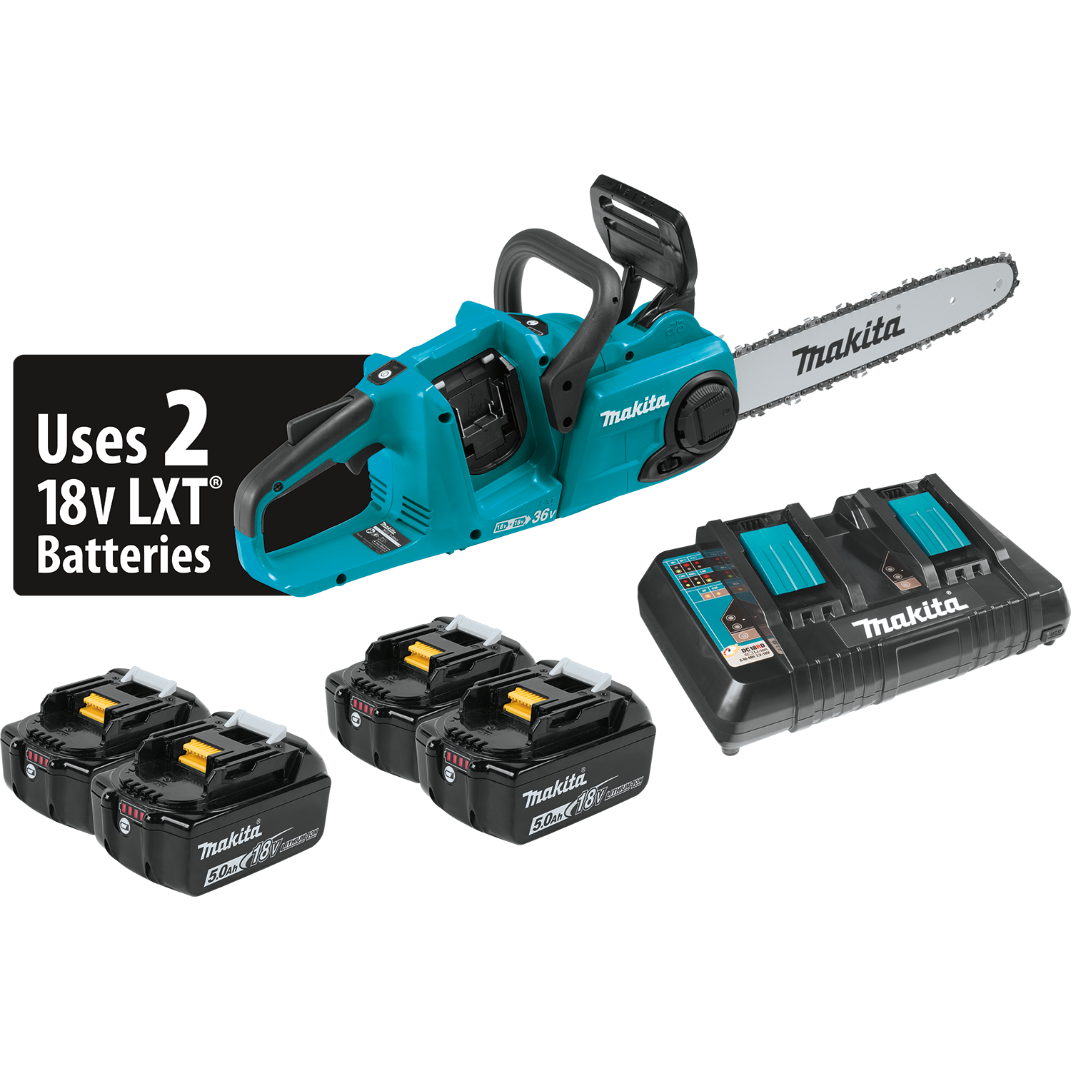 Makita, Chain Saw 18V X2 Brushless w/ Two Extra Batteries - XCU03PT1